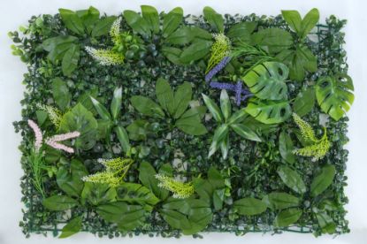 Immagine di PANNELLO DECORATIVO EFFETTO PIANTE BOSCO MONSTERA FIORI BIANCHI LAVANDA 
